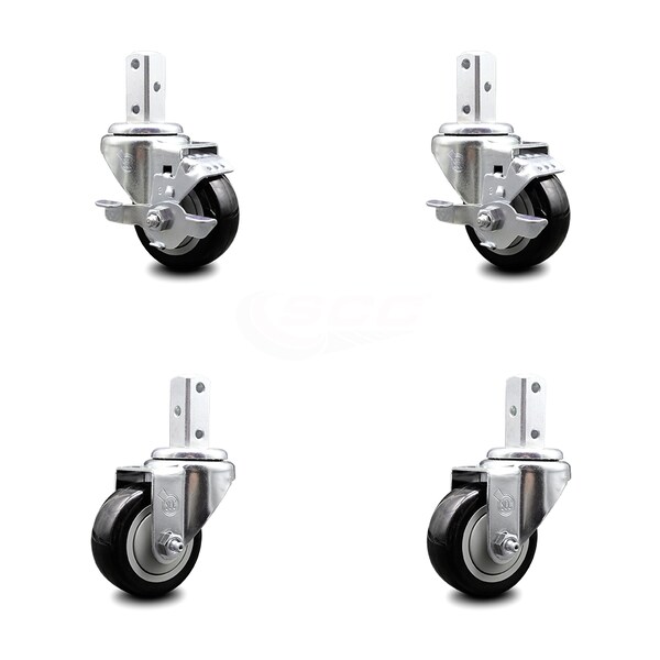 Service Caster 3 Inch Black Polyurethane Wheel Swivel 7/8 Inch Square Stem Caster Brakes, 2PK SCC-SQ20S314-PPUB-BLK-TLB-78-2-S-2 - main